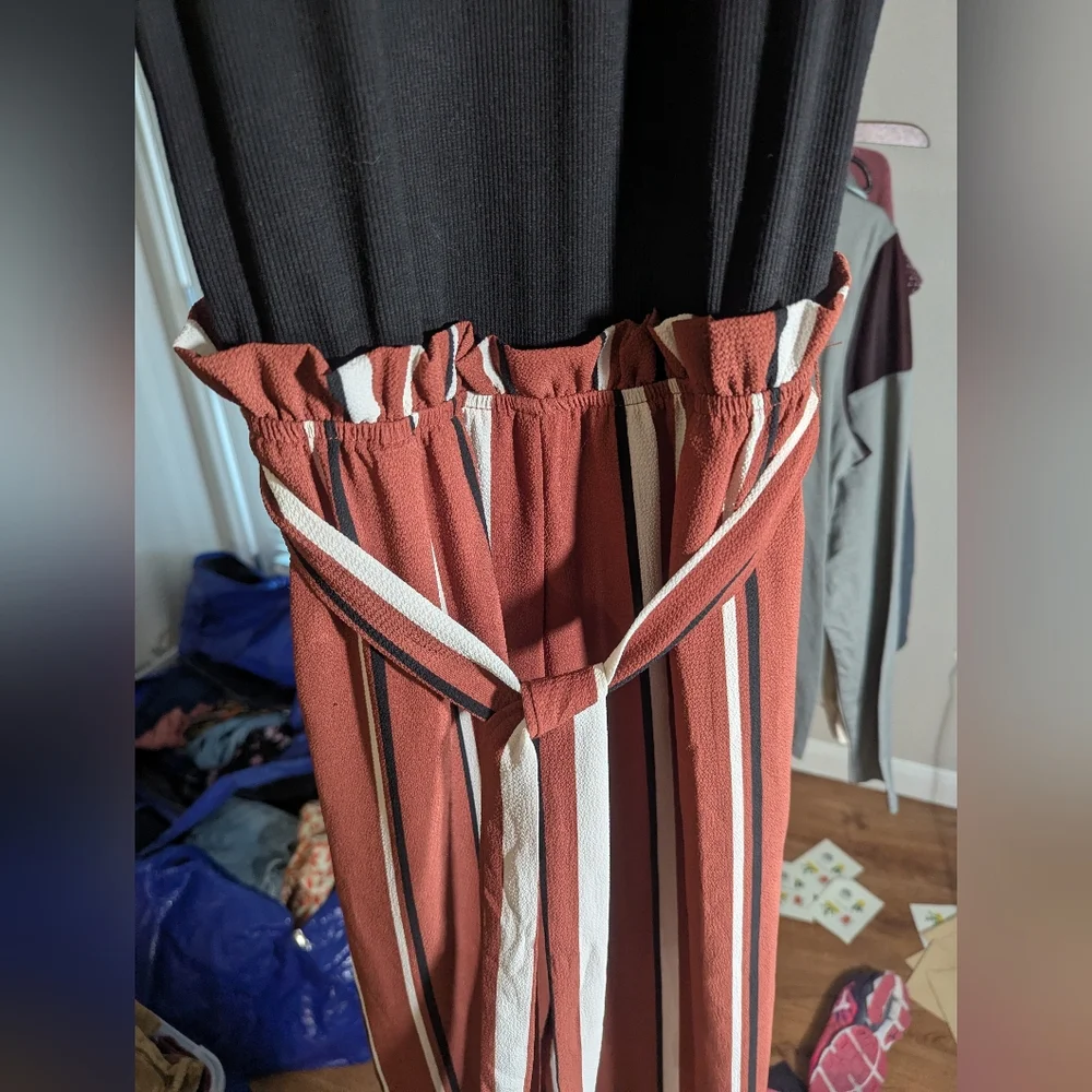 Lily Rose Black and Rust Striped Jumpsuit Size XS - Picture 7 of 12